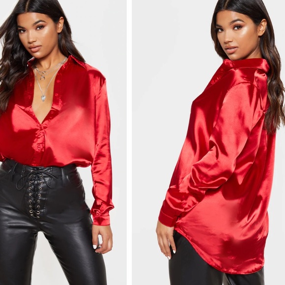 Red silk button down - Picture 8 of 8